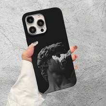 Phone Case - A  Phone Case With A Greek Statue Design And Drop Pattern, Designed For IPhone 11 To 16, Including The Pro And Pro Max Versions.This Matte Case With Large Holes Is Both Fun And Stylish. - [黑色的] - 查看 2