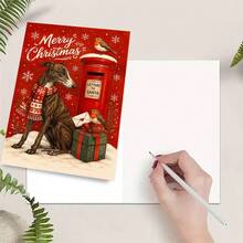 1 Greeting Card + 1 Envelope Cozy Festive Christmas Card Featuring A Dog And Birds With Letters To Post Merry Christmas For Friends Winter Art Style Greeting Card - Yellow Envelope - View 5