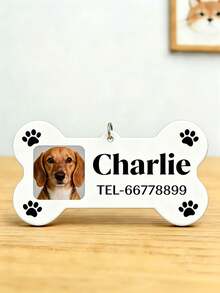 Custom Bone-Shaped Pet ID Tag, Can Print Photo, Name, Contact Phone, Anti-Lost Dog Identity Tag, Metal Pet Pendant, Cat & Dog Collar Tag, Pet Accessory Gift, Personalized Pet Acrylic Accessory, Puppy ID Tag Can Customize /Text Suitable For Anti-Lost Label, Identity Identification Tag, Commemorative Gift - Multicolor - View 4