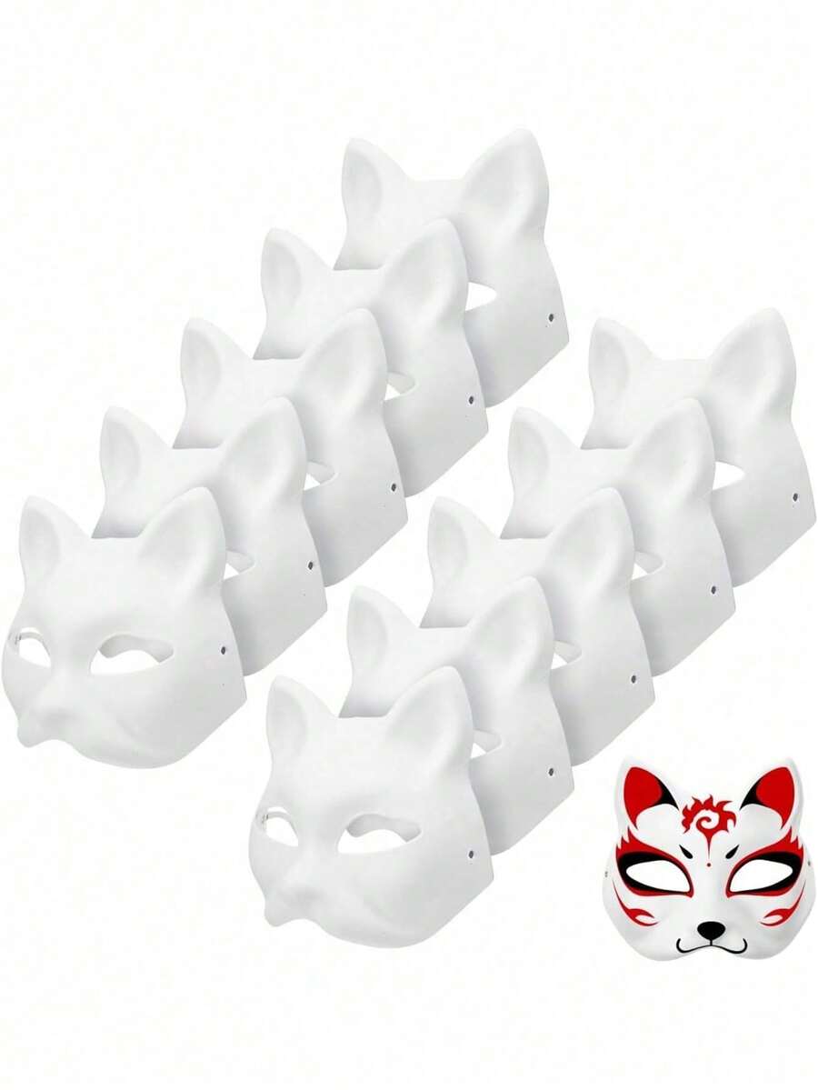 1/3/6件組 Therian DIY空白白色貓狐狸動物半臉面具，萬聖節服裝派對 Cosplay 面具