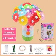 兒童花藝手工套裝 女孩 6 歲以上適用，可自製花束，含鈕扣與毛氈花、花瓶藝術手工，DIY 活動，適合 6、7、8、9、10 歲女孩的聖誕生日禮物，含手工鐵絲鈕扣 - 彩色 - 查看 11