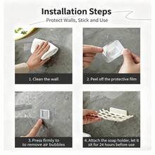 No-Drill Wall-Mounted Soap Holder, Self-Adhesive Hollow Mesh Drainage Soap Rack, Ventilated Soap Storage Rack, Detachable Plastic Soap Storage Box, Keeps Soap Dry, Bathroom And Kitchen Sink Accessory, Available In Black And White - Multicolor - View 5