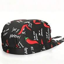 1pc One Size Tie-Up Chili / Kitchen Utensils / Black & White Striped 3-Pattern Back Kitchen Server Chef Hat - Multicolor - View 9