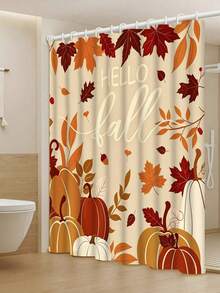 1/4pcs Autumn Harvest Maple Leaf & Pumpkin Shower Curtain Set, With 12 Hooks, Waterproof Polyester Bathroom Curtain, Privacy Screen, Thickened, Durable Quick-Dry, 180*180cm Size, Halloween Thanksgiving Autumn Harvest Bathroom Decor - A - View 21