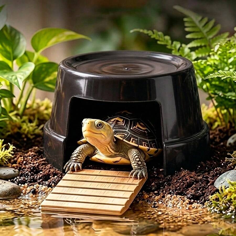 1pc PVC Reptile Hide Cave, Moisture-Retaining Shelter, Basking Platform Decor, Suitable For Turtle And Tortoise Reptile Habitat, Live Landscaping Tank Decoration, Turtle Breeding Box Accessory - View 1