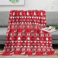 1pc Soft & Comfortable Modern Flannel Christmas Blue Background Nap Blanket - Christmas Tree, Deer, Snowflake, Snowman - Polyester Nap Blanket - Digital Printing Process, Suitable For Sofa, Bed, Travel, Office Home Decor - Multicolor - View 7