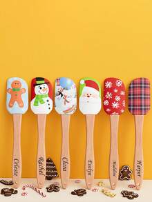 Custom Text Logo Silicone Scraper With Wooden Handle, Cream Spatula, Christmas Scraper, Butter Stirring Knife, Baking Scraper, Christmas Series Silicone Scraper, Kitchen Baking Cream Spatula, Dessert Cake Scraper, Baking Tools - Multicolor - View 8