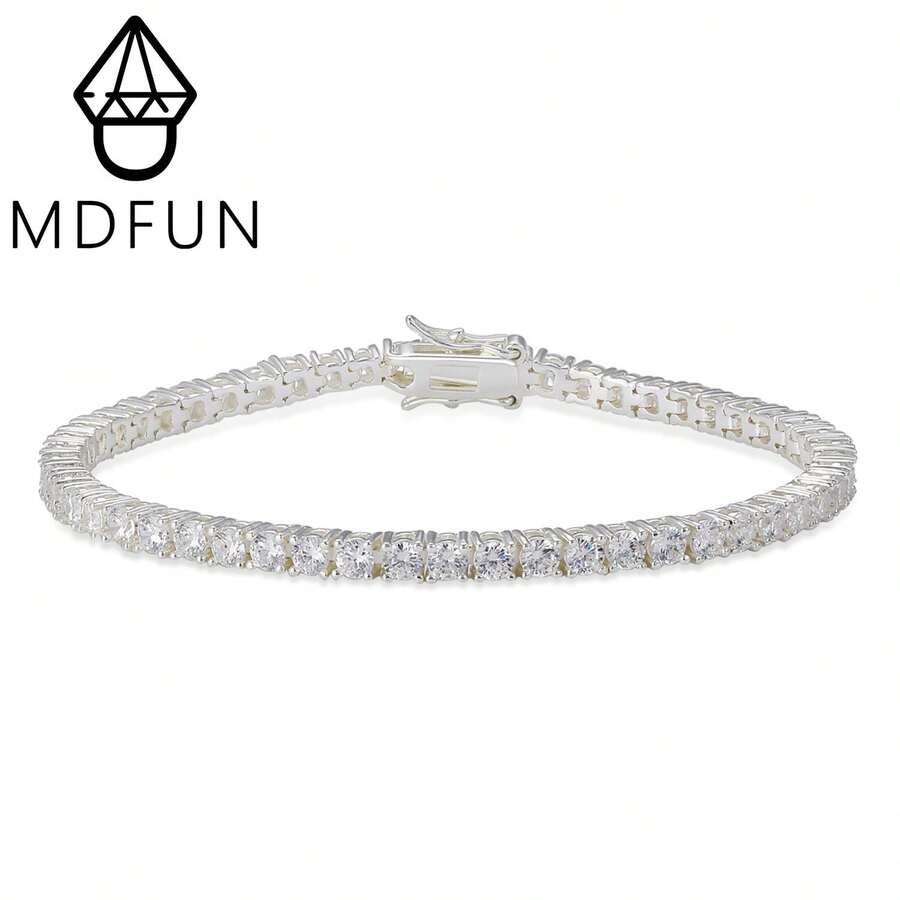 MDFUN 女款 18K 銀鍍 3mm 圓形立方鋯石網球手鍊，適合派對、婚禮與日常場合