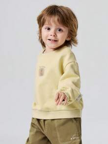 mini bala 男孩女孩可愛印花運動衫，柔軟彈性落肩上衣，2026年秋季 - 駝色 - 查看 2