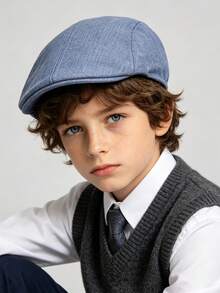 Teen Kids Solid Linen Flat Cap, 9-16Y Boys Autumn-Winter Retro College Style Cap, Casual Outdoor Driving Beret Hat For Boys Girls Daily Wear - Multicolor - View 4