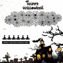 1pc Halloween Asymmetrical Spider Web Table Runner, Hollow Lace Black Vintage, Suitable For Party Atmosphere Decoration And Home Decor, Party Dining Table Decoration, Kitchen, Fireplace Mantel, Bedroom Decoration Table Runner - Spider Web Table Runner - View 2