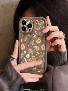 1pc Fashionable Brown Christmas Element Pattern Phone Case, High Camera Frame Stepped Design Full Coverage Anti-Drop Soft Shell, Compatible With IPhone 17 17Pro 17Pro Max Air 16 15 14 13 12 11/ S26Ultra S25Ultra S24Ultra S23Ultra/HONOR Series Phone Case - Brown - View 1