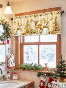1Pc Christmas Curtains Valance, Sunshade Curtain With Snowman/Elk/Christmas Tree Design, Christmas Curtain Panel, Kitchen Printed Short Curtains, Merry Christmas Decoration, Christmas Decoration, Christmas Eve Decoration, Christmas Home Decor, Xmas Decor, Kitchen, Bedroom, Bathroom Decor - Multicolor - View 9