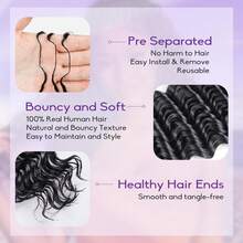 AMECIRE Miracle Knots Feather Crochet Human Hair 16-24 Inch Deep Wave Crochet Hair | 100g Pre-Separated Invisible Knots Lightweight, Reusable Natural Black Hair Extensions For Women - Natural Black - View 3