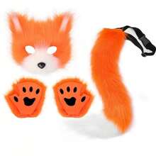 4pcs Adjustable Realistic Fox Mask Set, Includes Bendable Tail, Ear Headband And Gloves, Halloween/Christmas Cosplay Party Costume - A - View 12