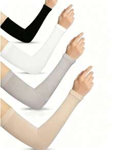 4 Pairs Women's Black, White, Nude, Gray Straight Fabric Sun Protection Arm Sleeves - Multicolor - View 3