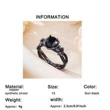 1pc Elegant Fashion Round Cubic Zirconia Ring, Floral Design, Perfect Ideal Holiday Jewelry Gift - Gun Black - View 8