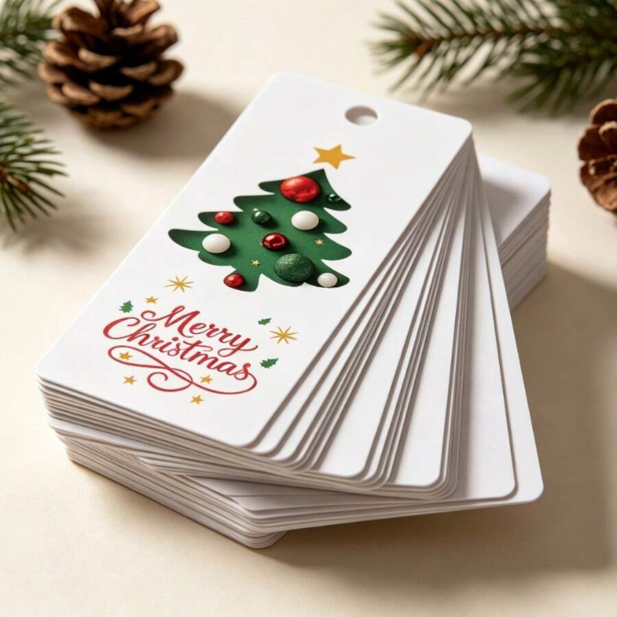 50/100pcs Christmas Tree & Star Pattern Cards Tags, Christmas Decoration Cards, Suitable For Christmas Decoration Celebration - Multicolor - View 1