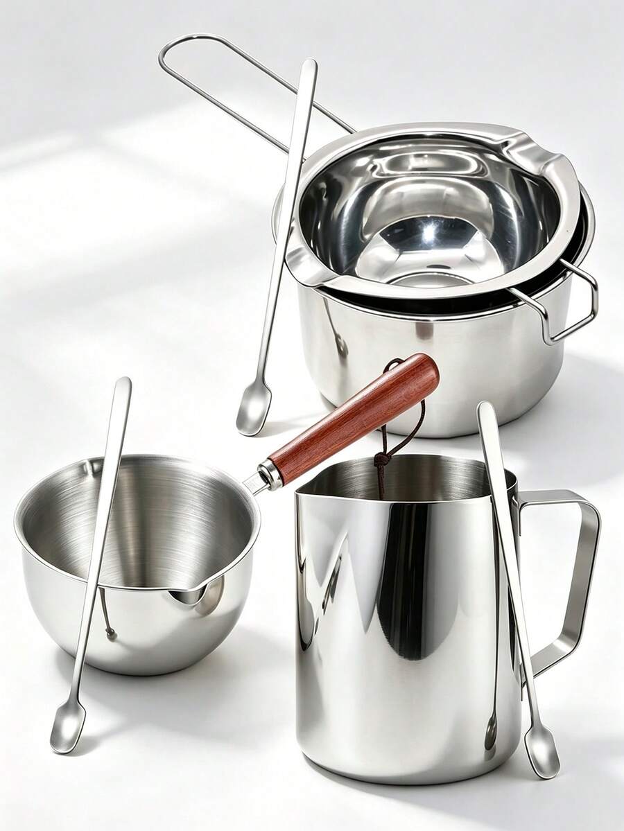 Panci Pelebur Lilin Stainless Steel, 3 Jenis Panci Pelebur untuk Pembuatan Lilin - Dengan Sendok, Pegangan Tahan Panas, Tahan Suhu Tinggi, Cocok untuk Membuat dan Mengisi Lilin yang Mengandung Lilin Kedelai, Lilin Lebah, dll. - Pot 600ml - View 1