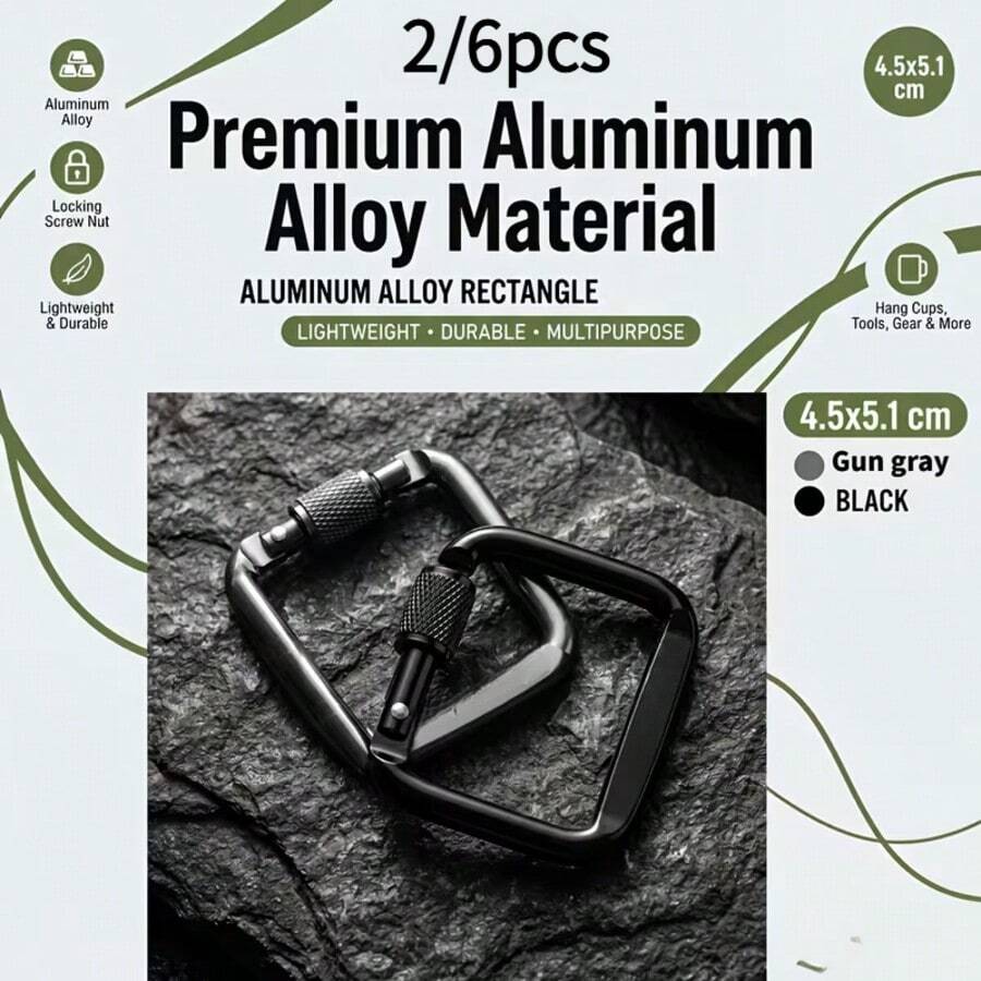 2/6 Buah Gantungan Kunci Persegi dengan Desain Gesper Putar, Klip Gaya Carabiner untuk Aktivitas Luar Ruangan, Ideal Sebagai Liontin Kecil untuk Ransel dan Gantungan Kunci untuk Penyimpanan di Rumah. - MultiWarna - View 1