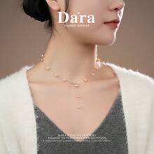 DARA S925 Sterling Silver Freshwater Pearl Necklace, 5-6mm Coral Color Beads, Starry Sky Design, Elegant Simple, Versatile For Daily Wear - Gypsophila - View 4