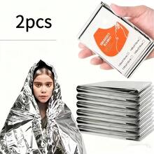 2pcs Emergency Warm Blanket - PET Material, All Season, Washable, Plain Weave - Space-Saving Survival Gear, Suitable For Camping, Hiking, Outdoor Activities And Emergency Situations - Silver - View 7