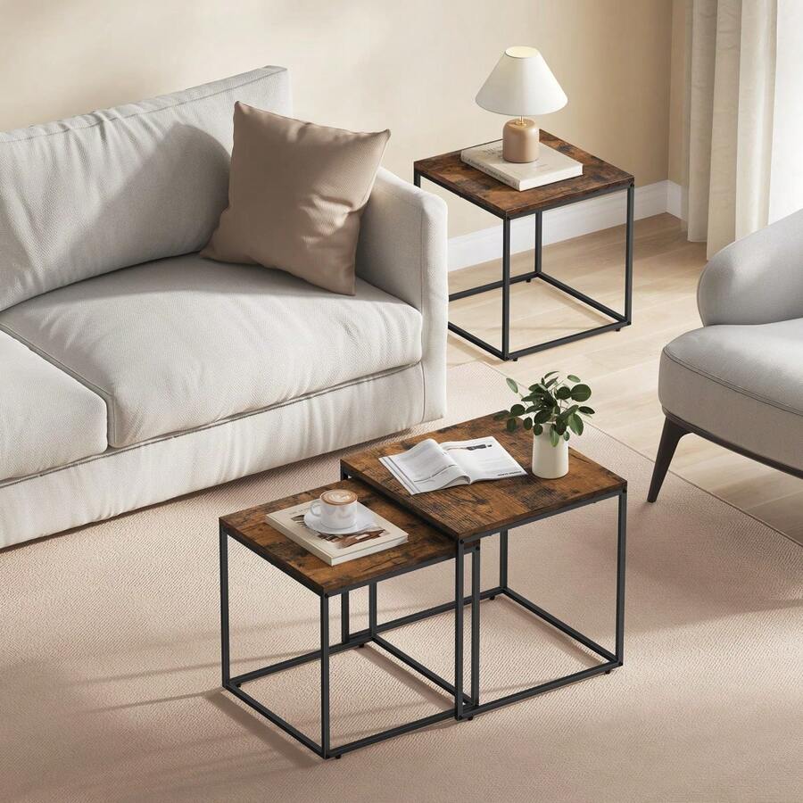 Aseto Set Of 2 Rectangular Coffee Tables Nesting Side End Table Wood Large & Small Nightstand Bedside Board Unit Desk Furniture Decor Living Room Bedroom Home Office Apartment Center Tea Tray Stackable Dual Countertop Multi Color - Adjustable - View 1