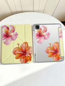 1件黃色背景山茶花平板保護殼，適用於iPad Mini6/7/Air/Air2/9.7/10.2/10.5/10.9(Air4-Air8)/Pro 11/10th Gen/A16/Pro 11 2024，雙面彩繪圖案平板殼，透明壓克力背殼，絲綢質感8折支架，自動休眠/喚醒，內置筆槽，產品不含筆，部分機型附相機框 - 彩色 - 查看 7