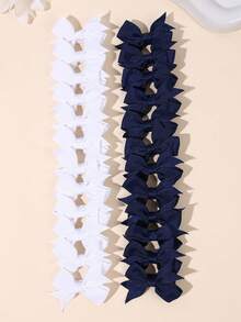 24pcs Girls Back To School Deep Blue & White Fabric Bow Hair Clips, Crocodile Hair Clips, Fashionable Children's Hair Accessories, First Day Of School Gift - Multicolor - View 1