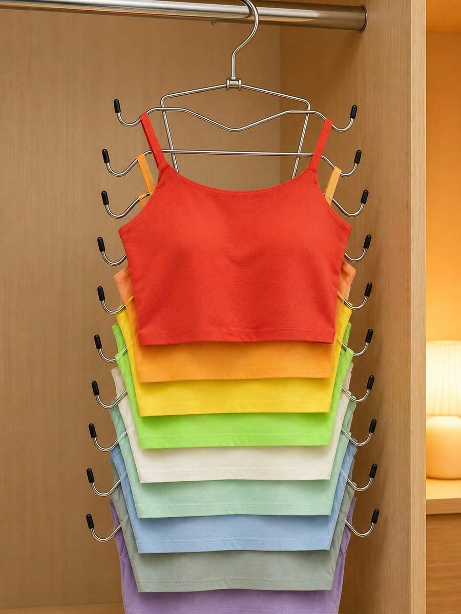 Stainless Steel Clothes Hanger, Foldable Drying Rack, Multi-Functional Underwear Storage Rack, Home Non-Slip 8-Layer Clothes Hanger, Space-Saving Vertical Design, Anti-Wrinkle Hooks For Wardrobe, Closet, Laundry Room, Retail Store, Suitable For Tank Tops, Camisoles, Tie-Up Swimsuits, Tie-Up Dresses And Underwear. Portable Design, Ideal Choice For Dorm And Home Closet Organization - Multicolor - View 1