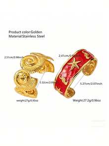 2pcs Beach Vacation Style Oil Drip Ocean Design Stainless Steel Women's Bracelets For Vacation Wear/Holiday Gift - Yellow Gold - View 12