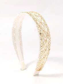 1pc Gold Embroidered Shiny Hollow Lace Trim Headband, Versatile Non-Slip Hair Accessory For Daily Wear, Perfect Gift For Girls - Multicolor - View 8