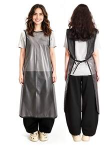 Transparent Waterproof Hair Salon Apron, PEVA Sleeveless Hairdressing Cape, Suitable For Haircutting, Dyeing, Styling, With Black Trim, Neck Protection Design, Suitable For Hairstylists And Home DIY, Unisex - Multicolor - View 2