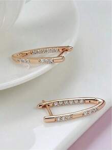 1 Pair Elegant Cubic Zirconia V-Shaped Champagne Gold Women Earrings - Luxurious Jewelry For Weddings, Parties, And Everyday Wear - Durable And Sparkling Accessories - Earrings - View 5