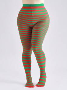 Christmas Party Cosplay Classic Colorblock Pinstripe Tights Women's Elastic Skinny Leggings Stage Performance Stockings - Multicolor - View 5