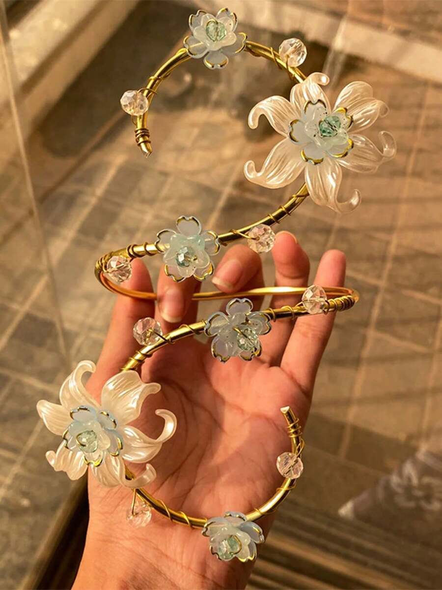 1pc Woven S-Shaped Flower Sexy Body Chain Open Arm Cuff For Party, Wedding, Daily Wear - Multicolor - View 1