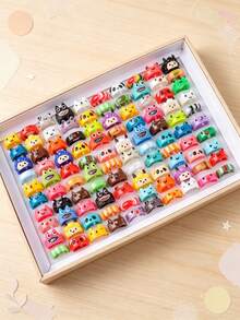 10/20 Buah Cincin Resin Hewan Kartun Campuran, Perhiasan Jari Warna-warni Lucu Hadiah untuk Anak Laki-laki dan Perempuan - Cincin resin bercorak hewan - View 3