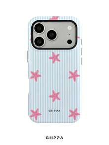 GIIPPA 1pc Light Blue Vertical Stripe Background With Pink Starfish Pattern Design, Phone 17 Pro Max Phone Case, Compatible With Phone 16 Pro Max, 15 Pro Max, 14 Pro Max, Korean-Style High-End Fashionable And Fun Phone Case, Compatible With 11/12/13/14/15/16 Pro Max Plus, Elegant Design Suitable For Men And Women, Perfect Gift For Girlfriend On Christmas, Valentine's Day, Easter, Wedding Season - Light Blue - View 1