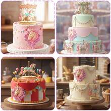 Carousel Silicone Mold 4Pcs Set, Horse Fondant Chocolate Cake Decor Tray, Resin Clay Plaster Handmade DIY - Beige - View 10