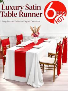 1-6 piezas Camino de mesa de satén rojo, camino de mesa de seda suave y sedosa de 12 in x 108 in, decoración de silla, decoración de habitación, decoración de mesa de comedor, perfecto para fiesta, boda, banquete, Navidad - Multicolor - Ver 13
