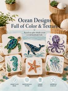 1 Set DIY Acrylic Mosaic Art Kit, Cute 3D Ocean Animal Handmade, Easy Assembly No Tools Required, Create Exquisite Ocean Artwork, Suitable For Beach Home/Wall/Desktop Decor, Colorful Glass Fragments With Sturdy Base, Perfect Gift For Adult Beginners And Craft Enthusiasts - Multiple Styles - View 3