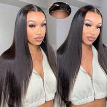 VIOLLY Wear And Go Glueless Wigs Human Blended Hair Wig Pre Plucked Pre Cut 5x5 Straight Lace Front Wigs Brazilian Virgin Hair Wigs For Women No Glue Lace Front Closure Ready To Wear Wigs 180% Density Natural Black, Halloween - 1B# - View 9