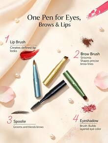 1/2Pcs 4-In-1 Portable Makeup Brush Set, Makeup Brush Set With Metal Handle, Multi-Functional Mini Powder Brush, Including Eyebrow, Lip, Lash & Eyeshadow Brushes, Travel Essential Daily Beauty Accessory, Ideal Makeup Gift Set For On-The-Go Use - Multicolor - View 5