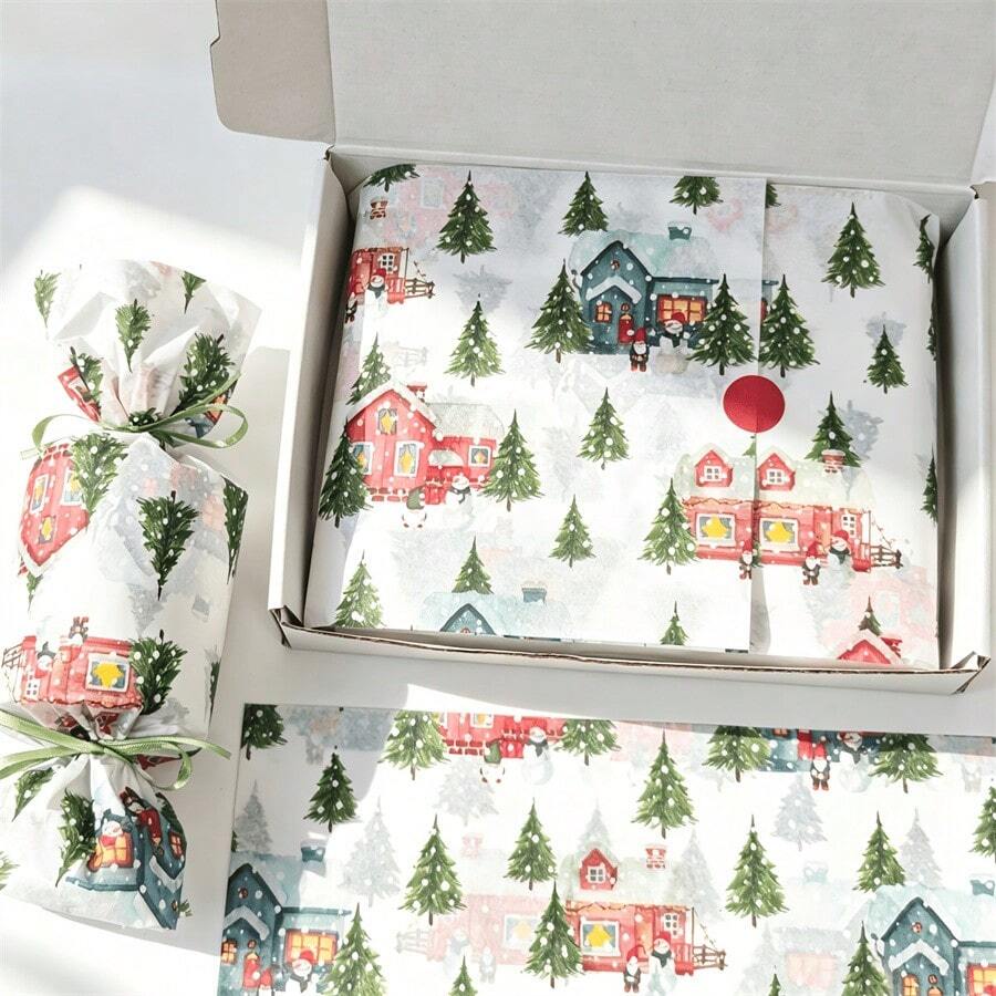 10/30/60 Sheets Colorful Christmas Tree Pattern Wrapping Paper, Can Be Used With Stickers, 50*35cm Gift Wrapping Paper, Suitable For Wedding, Christmas Gift, Birthday Gift Wrapping, Bouquet Filler, Party Gift