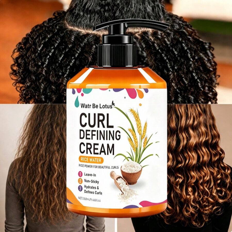 WATR BE LOTUS Rice Water Curl Styling Leave-In Conditioner, Moisturizing Anti-Frizz Styling Cream, Non-Sticky Formula For Defined Bouncy Curls And Waves, Nourishes Hair, Suitable For All Curl Types, 280ml - 280ml - View 1