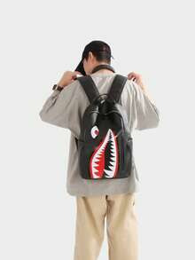 SHILAN Cool Graphic Print Backpack, PU Wear‑Resistant Large Capacity Rucksack, Street‑Style Daypack For Student Daily Commute Travel - Multicolor - View 5