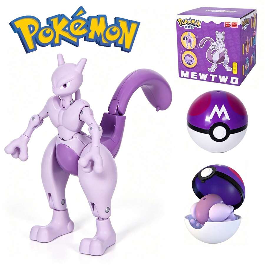 Pokemon Mewtwo Deformable Action Figure Playset, Transformable Pocket‑Monster Toy With Master Ball, Fold‑Up Design For Storage, Gift‑Box Packaged, Fun Interactive Plaything, Desktop Display Model, Nice Birthday Holiday Gift For Anime Fans & Boys - Mewtwo - View 1