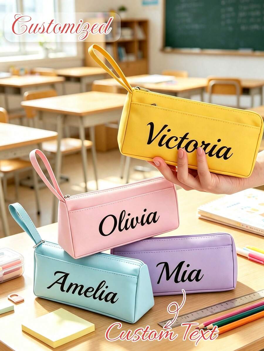 Personalized Customized Pencil Case, Multi-Functional Student/Office Desk Storage Bag, Large Capacity Pencil Case, Portable Zipper Pencil Case, Suitable For Office Supplies, Fashion Design Storage Bag - Multicolor - View 1