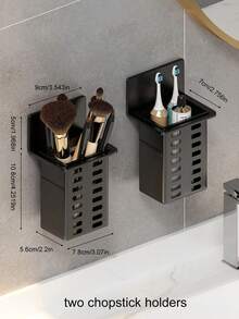 3pcs/2pcs/1pc Wall-Mounted Storage Rack, No-Drill Wall-Mounted, Bathroom Cosmetic Storage Rack, Comb And Makeup Brush Storage Rack, [Weight Capacity Within 450g], Can Store Toothbrush, Toothpaste, Comb, Razor, Remote Control Storage, Suitable For Kitchen, Dining Room, Bathroom, Bedroom And Other Places Bathroom Accessories - Black - View 11