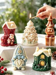 1pc Christmas Scene Silicone Mold, Combining Santa Claus, Christmas Tree, Snow House, Gift Box Designs, Deep Relief Durable Silicone, Smooth Demolding, Scented Candle, Cement Plaster Handmade Material, Holiday Decoration Gift Choice For Craft Enthusiasts, Desktop Home Decor, Christmas Eve Gift - A - View 5